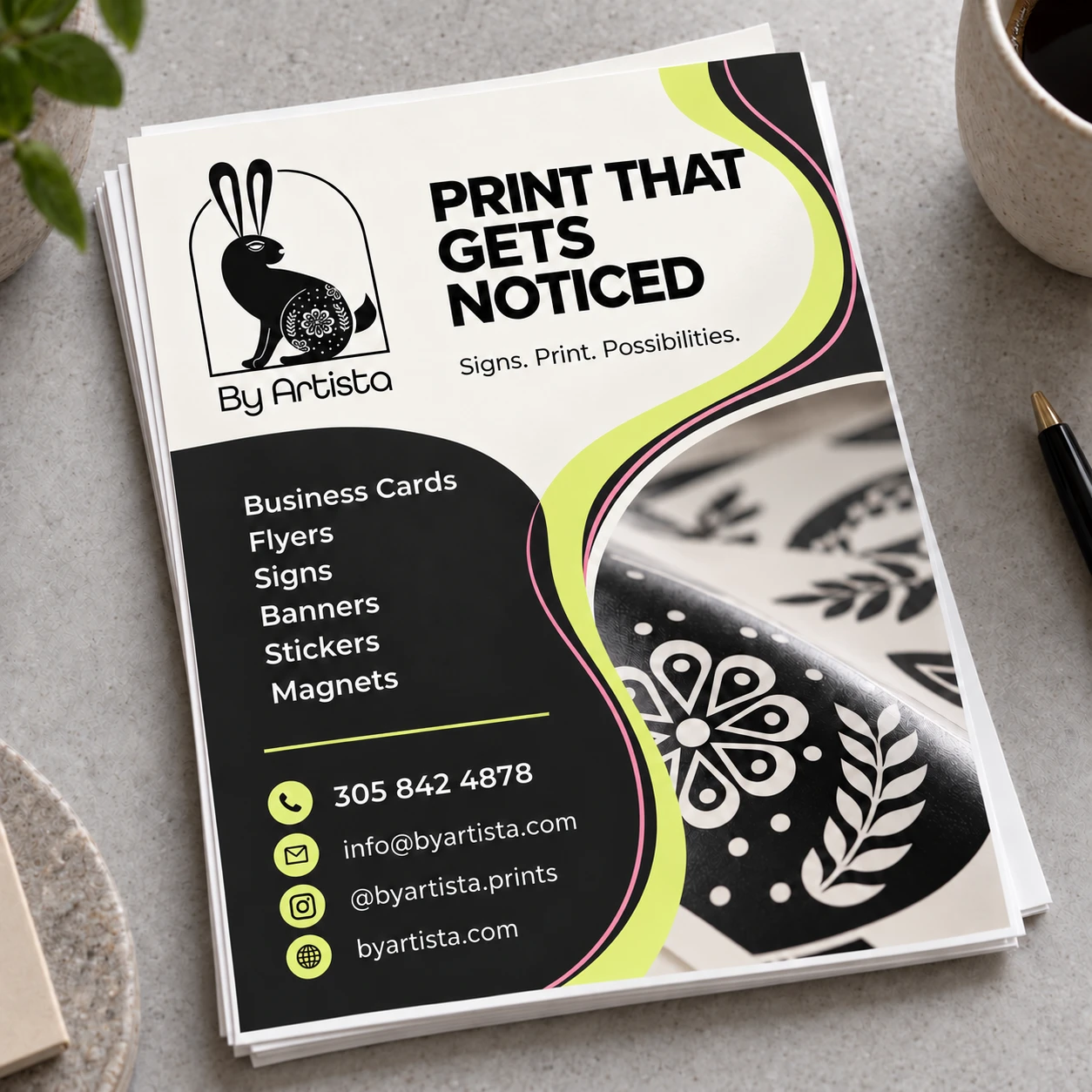 By Artista flyer mockup with pastel curves