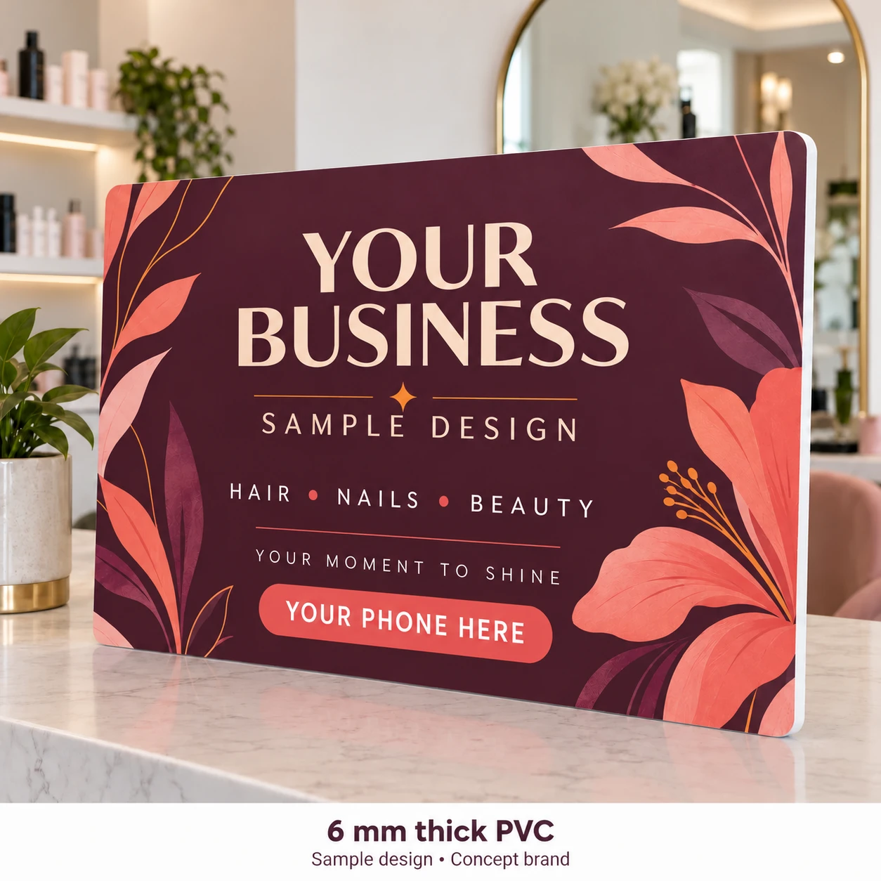 PVC signs · 6 mm · illustrative mockup